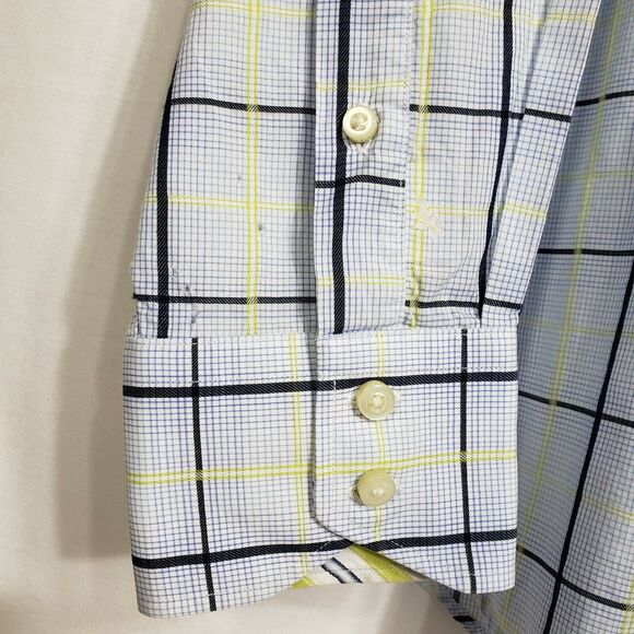 Thomas Dean Mens Shirt Size XL Blue Flip Cuff Button Front Long Sleeve Plaid - Picture 12 of 12